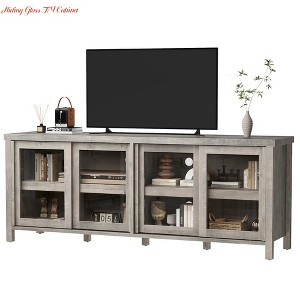 PB Board and MDF Board Sliding Clear Glass TV Cabinet Set w/ Large Size, Push-Pull Type Easy Assembly - 1 of 4