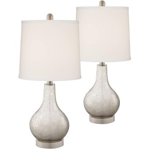 360 Lighting Ledger Modern Accent Table Lamps 21 3/4" High Set of 2 Mercury Glass with USB Charging Port Off-White Drum Shade for Family Office Desk - 1 of 4