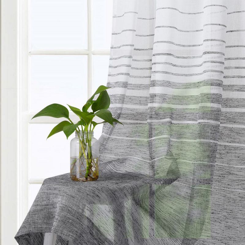 Ombre Yarn-Dyed Stripe Voile Sheer Grommet Window Curtain Panels, 2 of 7