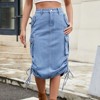 Women Y2k Cargo Long Skirt Vintage High Waist Ruched Slit Midi Maxi Denim Jean Skirt with Pockets - 4 of 4