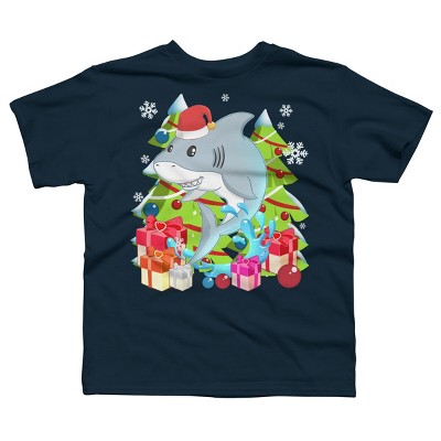 Boy's Design By Humans Funny Santa Shark Christmas T-Shirt By thebeardstudio T-Shirt