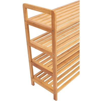 BirdRock Home 4-Tier Bamboo Shoe Rack with Natural Wood Finish