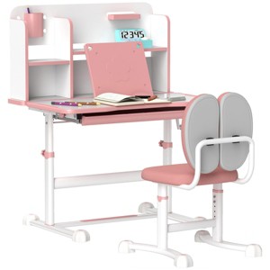 INFURNIC Kids Table Sets Height Adjustable Desk and Chair Set with Tilt Top and Storage for Study, Pink, 31.5"*21.7"*42.3" - 1 of 4