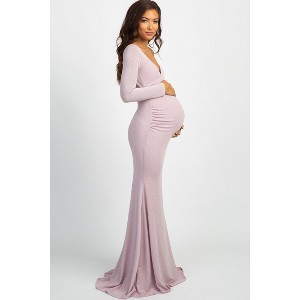 Pinkblush PinkBlush Pink Metallic Off Shoulder Long Sleeve Wrap Maternity  Photoshoot Gown/Dress Medium : Target