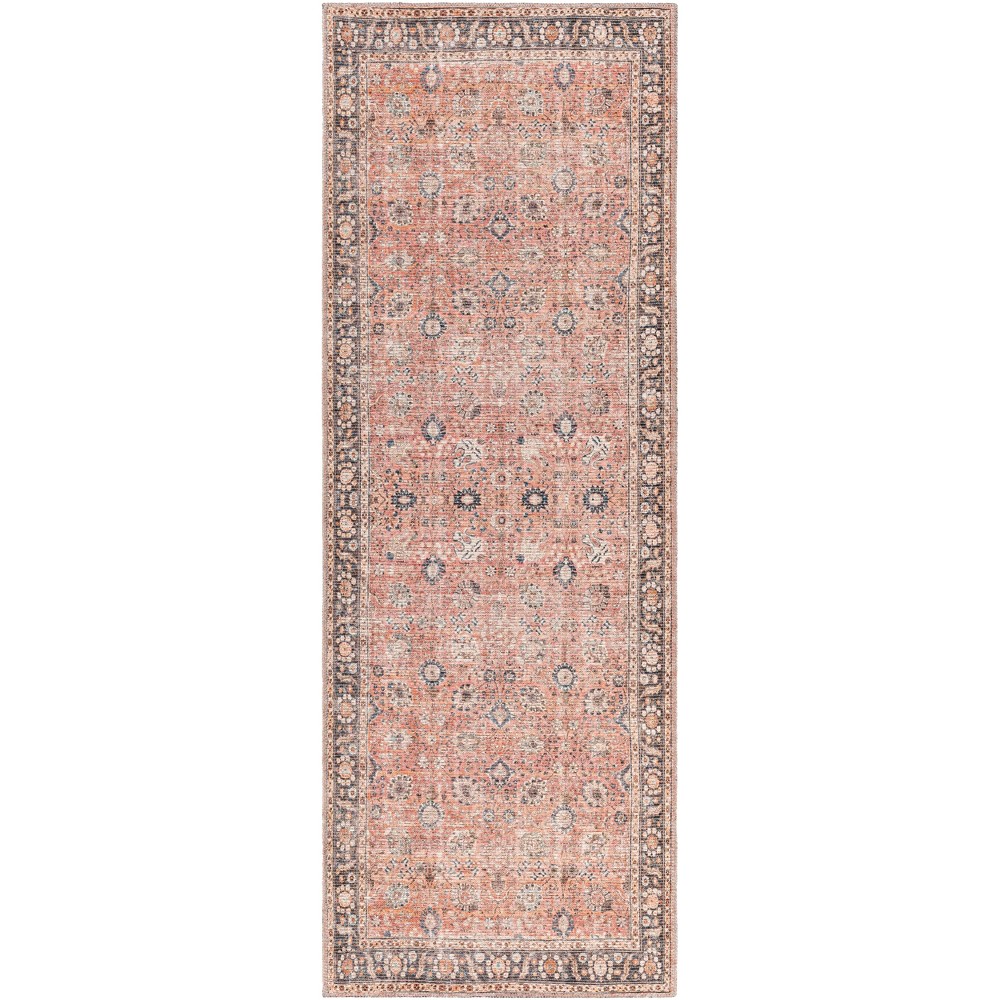 Photos - Area Rug Livabliss 2'7"x7'3" Colin Traditional Machine Washable Rug Coral Pink: Runner, Flatweave, Pet Friendly