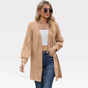 Women's Textured Knit Cardigan Longline Shacket with Drop Shoulder for Fall Outfits - 1 of 4