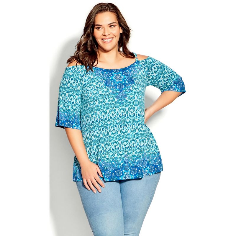 Women's Plus Size Zoey Cold Shoulder Tunic - azure | AVENUE, 3 of 9