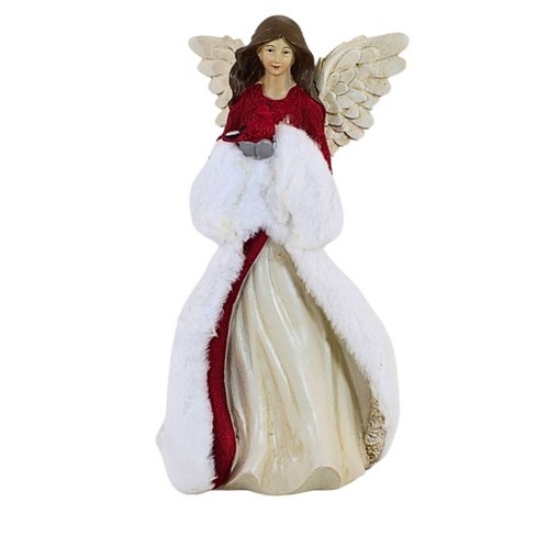 Transpac 11.0 Inch Angel In Red Sweater Figurine Wings Faux Fur Nature Figurines - image 1 of 3