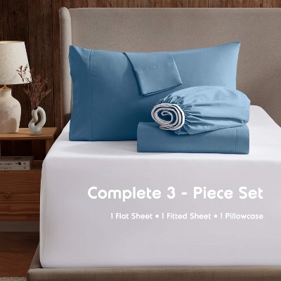 Twin XL Blue Deep Pocket Microfiber Sheet Set