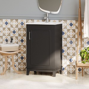 NicBex 20" Modern Matte Finish Small Bathroom Vanity with Top Ceramic Sink,Freestanding Vanity Cabinet with 1 Door&Basin,1.38"Pre-drilled Faucet - 1 of 4