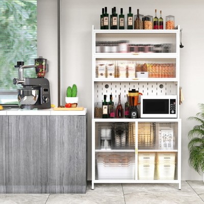 73" Kitchen Pantry Cabinet, Freestanding Cupboard Storage Cabinet with Flip Door & Pegboard, Metal Coffee Bar Cabinet for Living Room Hallway
