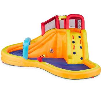 Banzai Kids Inflatable Outdoor Lazy River Adventure Water Park Slide with Pool, Cannons, 2 Inflatable River Rings, and GFCI Air Blower Motor