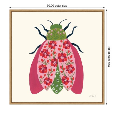 Floral Beetle Lithograph on Canvas with Maple Frame
