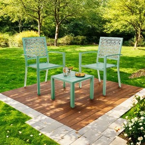 3-Piece Stackable Bistro Set, Modern Metal Patio Furniture with Square Table & Chairs for Indoor & Outdoor, Ideal for Backyard, Balcony and Poolside - 1 of 4