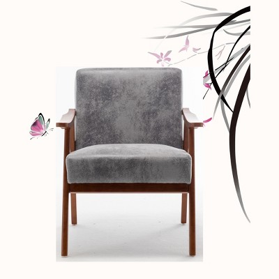 VYNXARIA Grey Accent Chair with Microfiber Upholstery & Solid Wood Frame for Modern Living