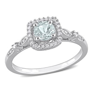 EVERLY JEWELRY |Sterling Silver 1/10 CT TW Diamond And 3/8 CT TGW Aquamarine Halo Ring - 1 of 4