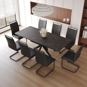 NicBex Dining Table Set for 8 Modern Extendable Dining Room Table with MDF Tabletop, Trestle Base and 8 PU Chairs for Kitchen - 1 of 4
