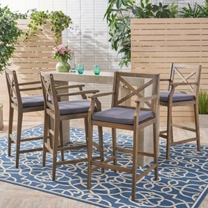 Christopher Knight Home Perla Outdoor Acacia Wood 28.5 Inch Barstools with Cushion (Set of 4) - 1 of 4