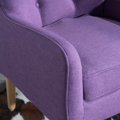 Felicity Tufted Purple Mid-Century Modern Armchair with Wooden Legs
