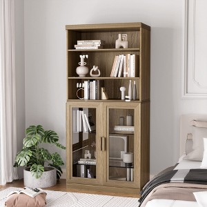 PexFix 67"x31"x16" Wood Accent Cabinet with Adjustable Shelves in Natural Color - 1 of 4