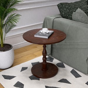 Wooakway 23"W*20"H Brown/Black Round End Table Cocktail Drink Side Tables Small TV Tray Table for The Sofa in The Living Room and Bedroom Bed Chair - 1 of 4