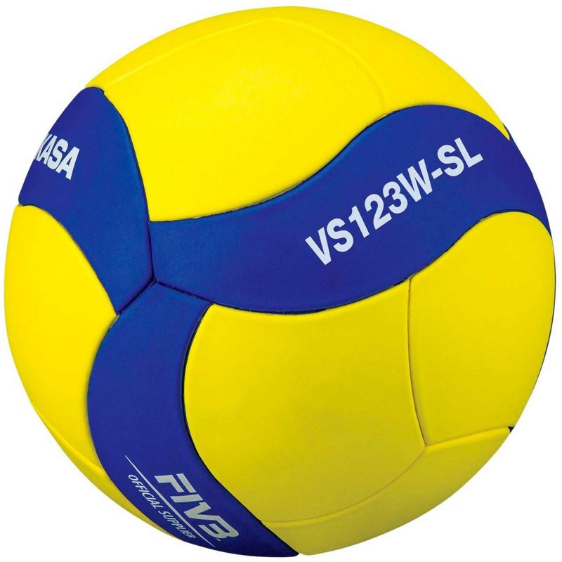 Mikasa VS123WSL Size 5 Official Super Lightweight Training Volleyball, Yellow/Blue, 1 of 2