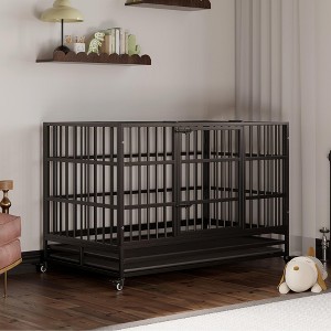 Large Heavy Duty Dog Crate, Metal Dog Cage Kennel Portable Crate Indoor/Outdoor with Double Door Lockable Wheels - 1 of 4