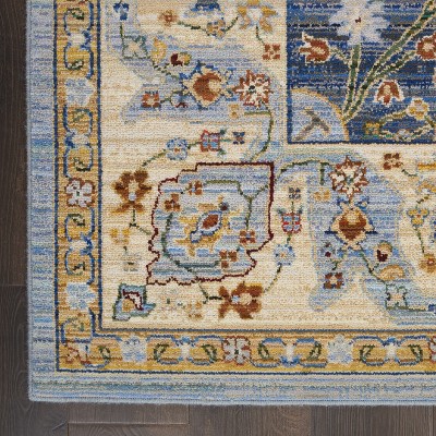 Bohemian Elegance Light Blue Wool Blend Medallion Area Rug 5'6" x 8'