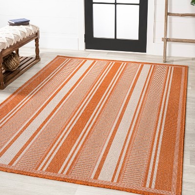 Modern Stripe-on-Stripe Orange and Cream 4' x 6' Synthetic Area Rug