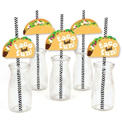 Big Dot of Happiness Taco 'Bout Fun - Paper Straw Decor - Mexican Fiesta Striped Decorative Straws - Set of 24