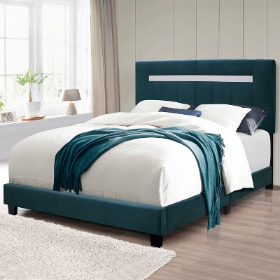 Queen Size Upholstered Platform Bed Frame with Adjustable Headboard 4W, Black/Green/Pink -ModernLuxe