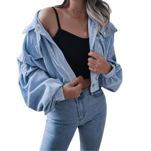 Coolmee Women's Cropped Shacket Fashion Button Down Corduroy Shacket Jackets Casual Long Sleeve Crop Jackets Tops - 1 of 4