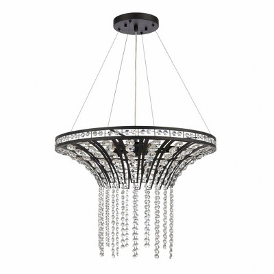 Elegant Matte Black 6-Light Chandelier with K9 Crystal Accents