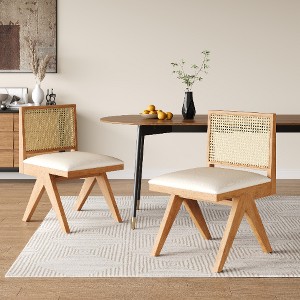 Lyngins Farmhouse Rattan Dining Chairs (Set of 2) – Solid Wood Kitchen Chair with Perforated Rattan, Living Room Armless Chair - 1 of 4