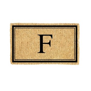 Evergreen Monogram Indoor Outdoor 100% Natural Coir Doormat 28" x 16" |  Letter  "F" - 1 of 4