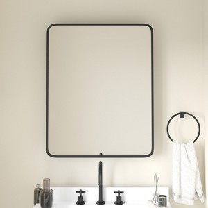Emma and Oliver Metal Framed Bathroom Medicine Cabinet with Reversible, Recessed Design and Beveled Rounded Mirror - 1 of 4