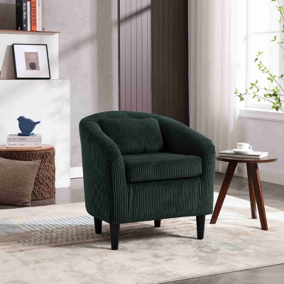 CAVINAS Corduroy Barrel Accent Chair with Curved Backrest and Pillows,Cozy Upholstered Living Room Chairs,Reading Chairs for Living Room