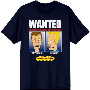 Beavis and Butthead Wanted Poster MTV Cartoon Mens Navy Graphic Tee Shirt