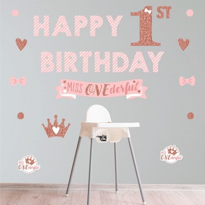 Big Dot of Happiness 1st Birthday Little Miss Onederful - Peel and Stick Girl First Birthday Party Decoration - Wall Decals Backdrop
