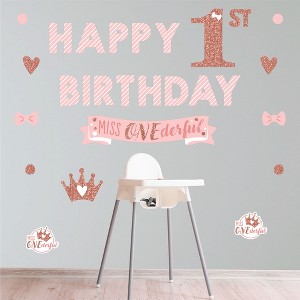 Big Dot of Happiness 1st Birthday Little Miss Onederful - Peel and Stick Girl First Birthday Party Decoration - Wall Decals Backdrop - 1 of 4