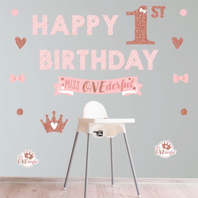 Big Dot of Happiness 1st Birthday Little Miss Onederful - Peel and Stick Girl First Birthday Party Decoration - Wall Decals Backdrop, 1 of 8