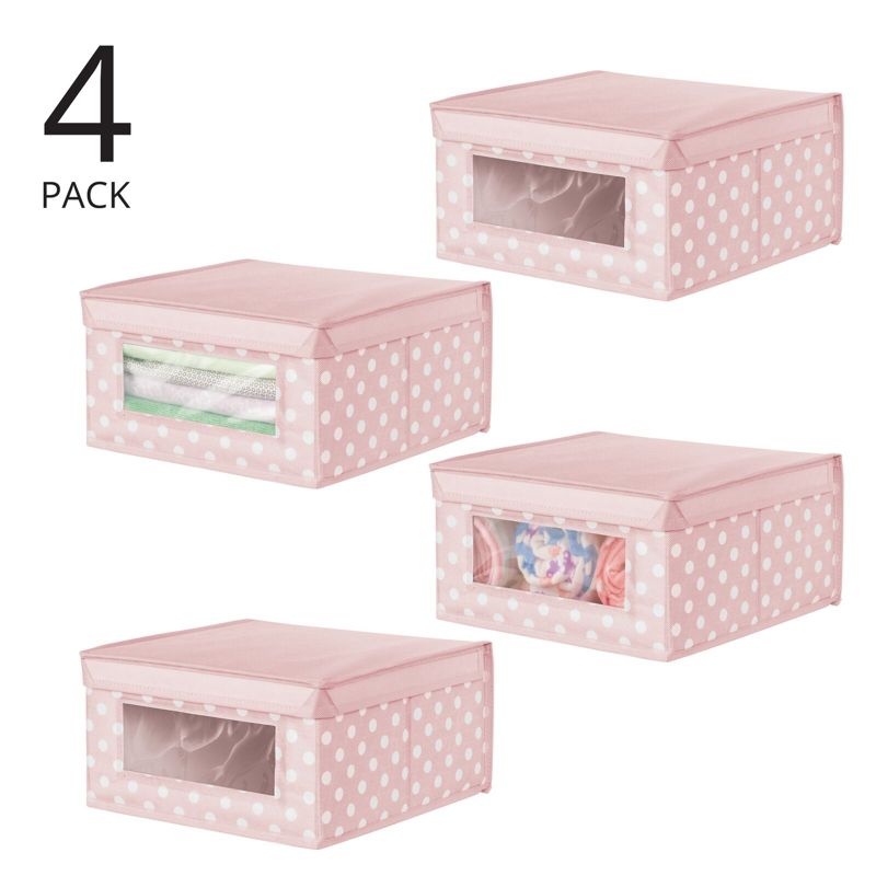 mDesign Medium Fabric Nursery Box with Lid/Window, 4 Pack, Pink/White Polka Dot, 2 of 10
