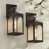 Possini Euro Design Tyne Modern Outdoor Wall Light Fixtures Set of 2 Bronze Metal 16 1/2" Seedy Glass for Post Exterior Barn Deck House - 2 of 4