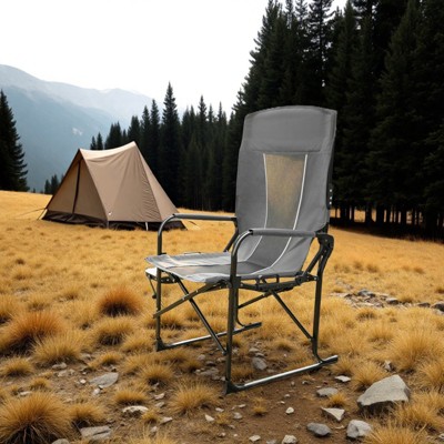 FURNIinspire Outdoor Portable Chairs Camping Chair Directors Chair, Oversized Portable Folding Chair With Side Table, Gray, 27.56"*24.41"*43.31"