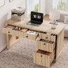 54" Fluted Executive Desk with Charging Station, Modern Home Office Writing Desk with File Drawers and Cabinet Storage - 4 of 4