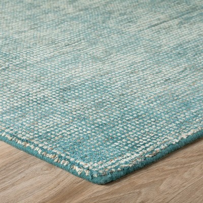 Teal and Grey Hand-Loomed Wool and Viscose 5' x 7' Area Rug