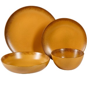 Bloomhouse Palermo Sun 16-Piece Double Bowl Stoneware Reactive Glaze Plates and Bowls Dinnerware Set - 1 of 3