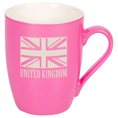 Elanze Designs United Kingdom Flag 10 Ounce Ceramic Laser-Etched Engraved Drinkware Mug, Metallic Princess Pink