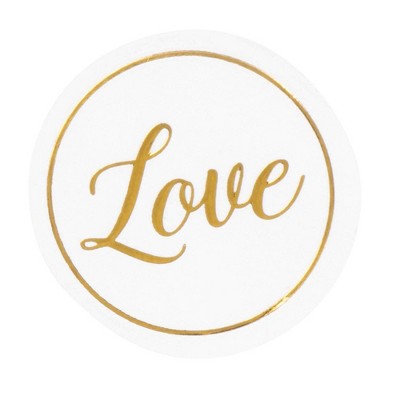 Paper Junkie 200-Count Clear Gold Love Round Labels, Wedding Invitation Envelope Seal Stickers 1-inch