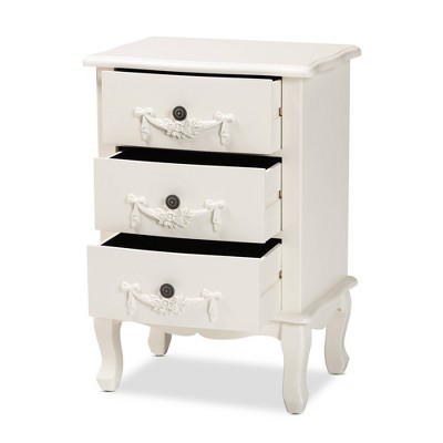 Callen Traditional White 3-Drawer Wood Nightstand with Floral Moldings